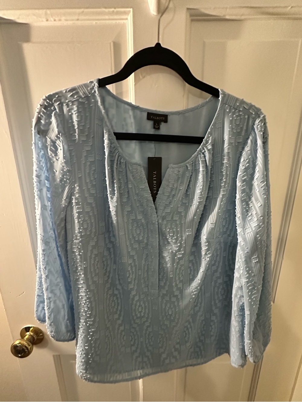 Talbots Pale Blue Beaded Scoop-Neck Blouse